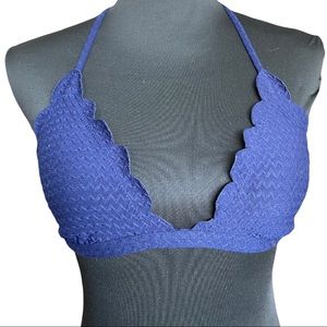 Kate Spade jacquard navy blue scallop edge bikini top women’s XS